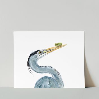 Great Blue Heron & Frog Print