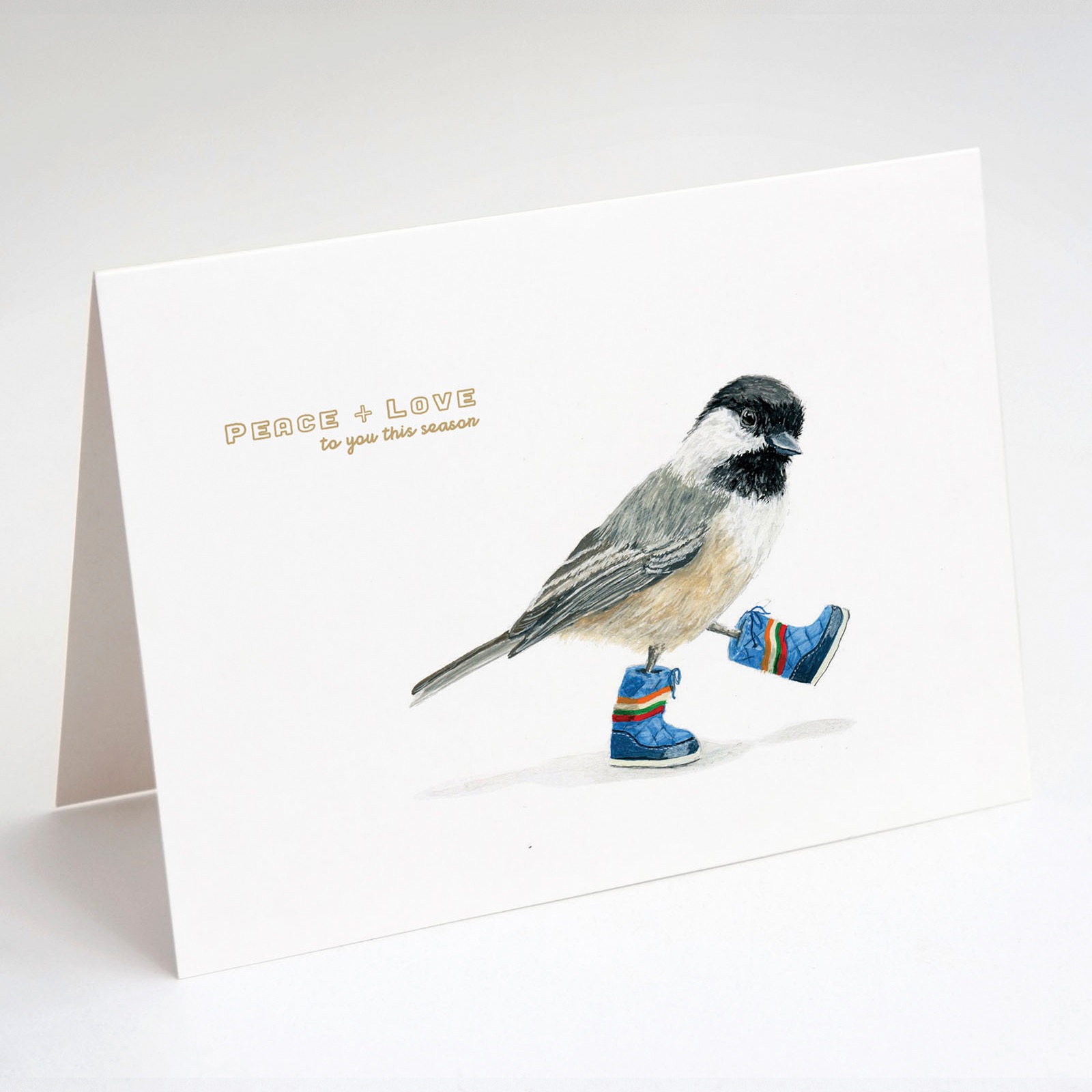 Holiday Card: Peace & Love to You This Season (Moonboot Chickadee)