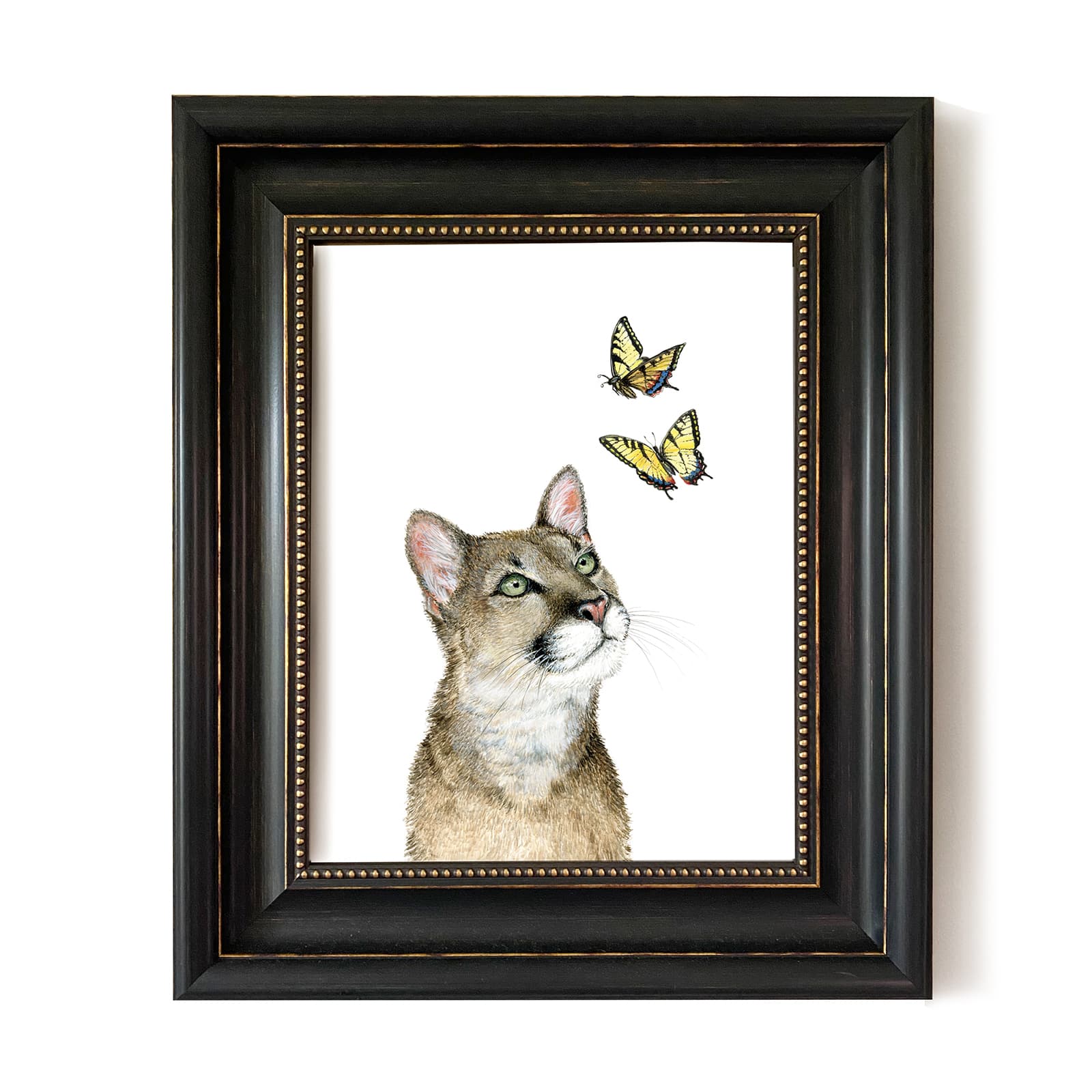Cougar & Swallowtails - Original Artwork Framed