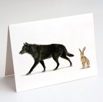 Black wolf and hare note card